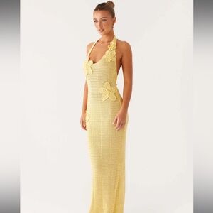 Peppermayo Yellow Crochet Maxi Dress